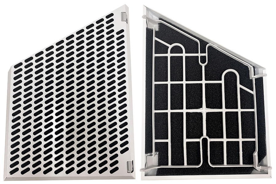 hvid ramme med sort skumplastfilter