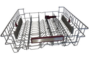 Øverste trådkurv med fleksibel tallerkenrække og plastbeslag