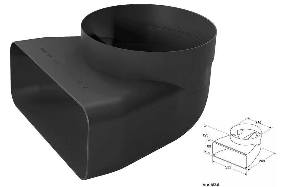 adapter 90° bøj Ø150mm flad til rund